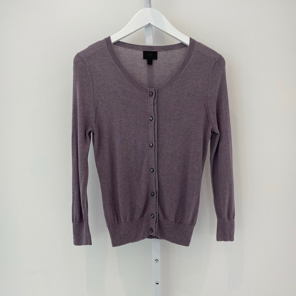 BANANA REPUBLIC MONOGRAM PURPLE SILK CASHMERE CARDIGAN SIZE S NWOTS! - Picture 2 of 14